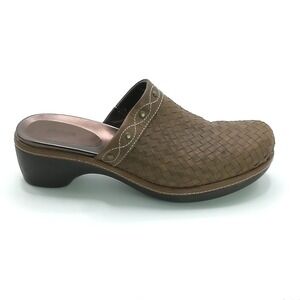 Ecco Shoes Womens Mule Clogs Leather Brown Woven Slides Block Heel Casual EUR 42